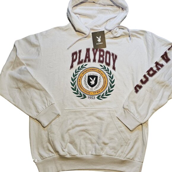 Playboy Hoodie Extra Large White Sweatshirt Sweater Pullover Logo New With Tags - Picture 2 of 5